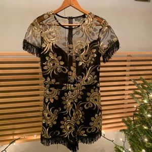 Golden Embroidered Flare Romper